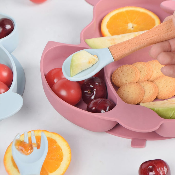 Pink Silicone Plate And Utensils