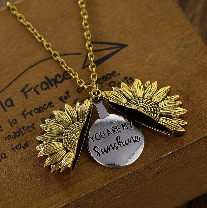 You Are My Sunshine Sunflower Pendant Necklace