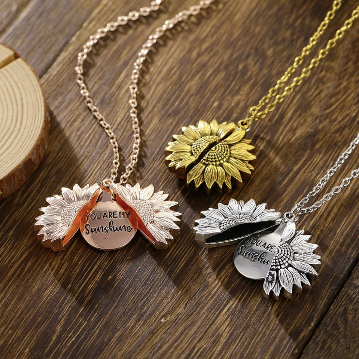 You Are My Sunshine Sunflower Pendant Necklace